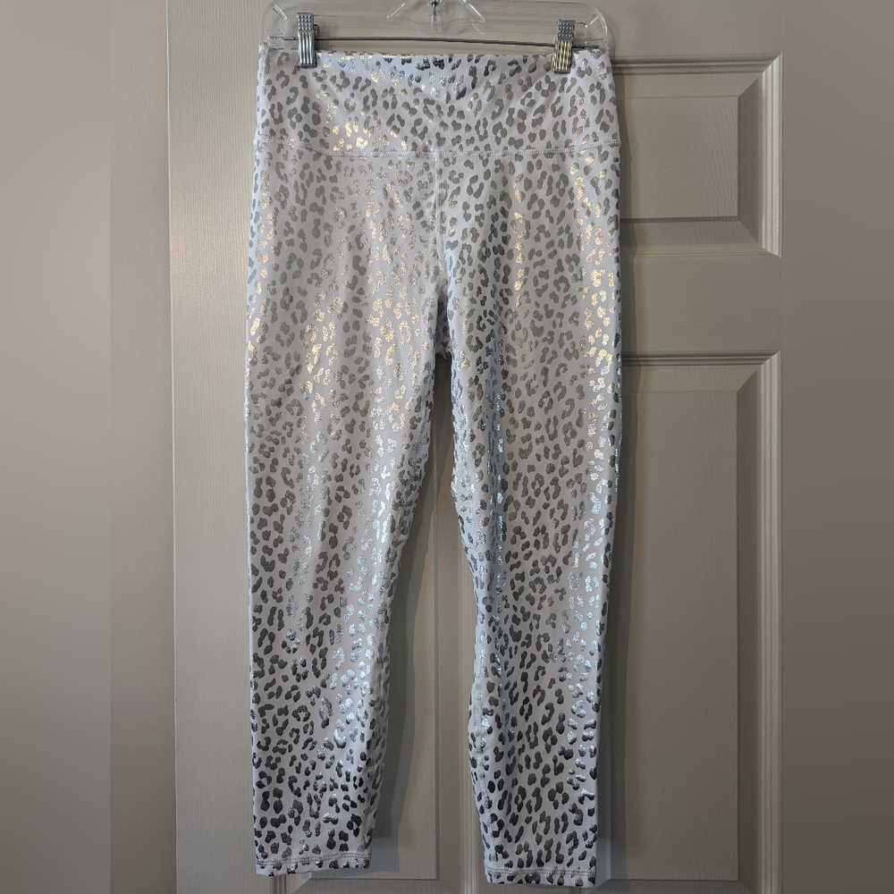 Fabletics PowerHold Size L white and silver leggings